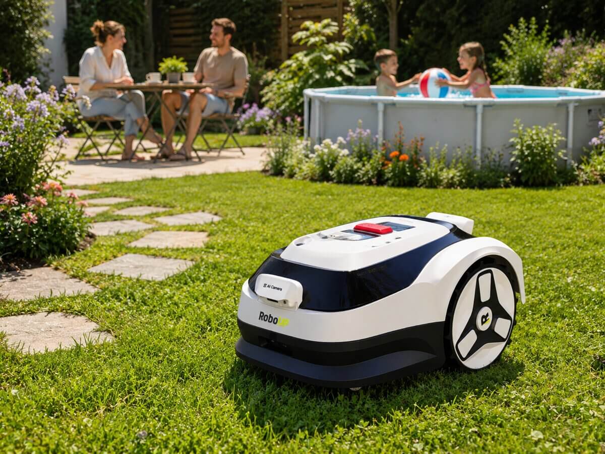 Leiser Mähroboter im kleinen Garten
